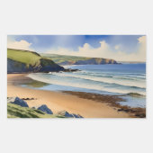 “Where Sky Meets Quiet Sand” – Devon Seascape 長方形シール (正面)