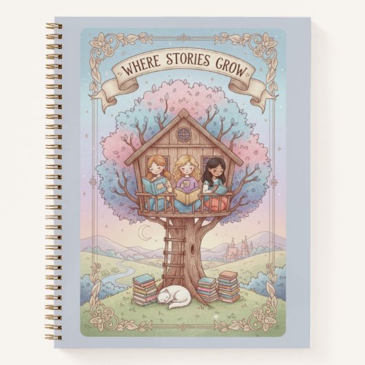 Where Stories Grow Treehouse & Reading Cat Journal ノートブック (正面)