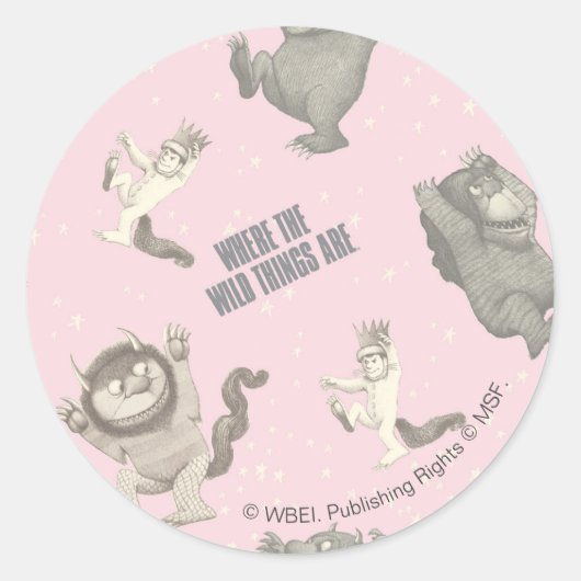 Where the Wild Things Are Pink Star Pattern ラウンドシール (正面)
