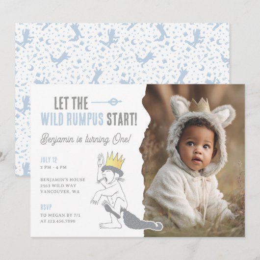 Where the Wild Things Are Wild One First Birthday 招待状 (正面/裏面)