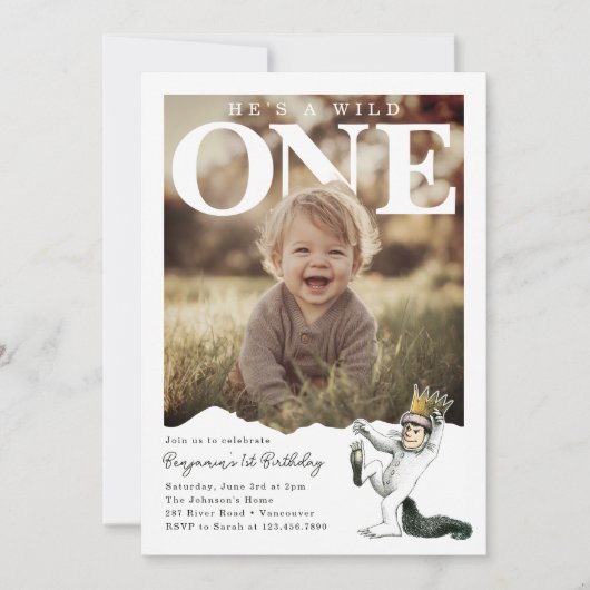 Where the Wild Things Are Wild One Photo Birthday 招待状 (正面)