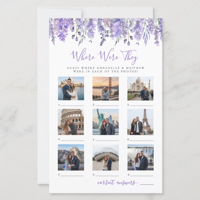 Where Were They Floral Bridal Shower Game (正面)