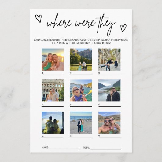 Where Were They Fun Wedding Bridal Shower Game アドバイスカード (正面)