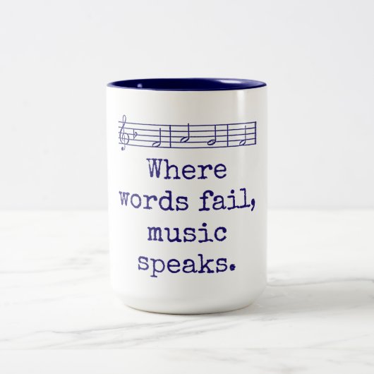 Where Words Fail Music 話 – 音楽引用文 ツートーンマグカップ (中央)