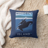 Whidbeyの島、WashingtonOrcaおよび子牛 クッション (ブランケット)