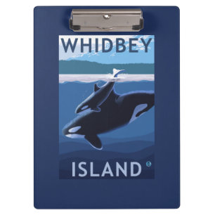 Whidbeyの島、WashingtonOrcaおよび子牛 クリップボード