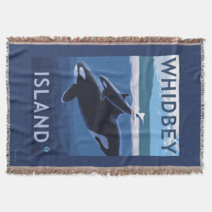 Whidbeyの島、WashingtonOrcaおよび子牛 スローブランケット