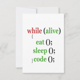 While 食べ AliveスリープコーおもしろいドPRogrammer Gift サンキューカード