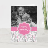 Whimiscalのピンクおよび灰色のスケッチ猫のギフトのアイディア カード (正面)