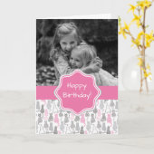 Whimiscalのピンクおよび灰色のスケッチ猫のギフトのアイディア カード (黄色い花)