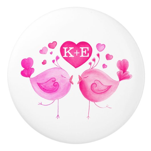 Whimiscalの水彩画愛鳥の芸術のイニシャル セラミックノブ (正面)