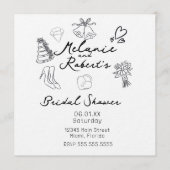 Whimiscal Cute Doodles Black White Bridal Shower 招待状 (正面)