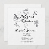 Whimiscal Cute Doodles Black White Bridal Shower 招待状 (正面/裏面)