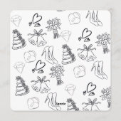 Whimiscal Cute Doodles Black White Frame Wedding 招待状 (裏面)