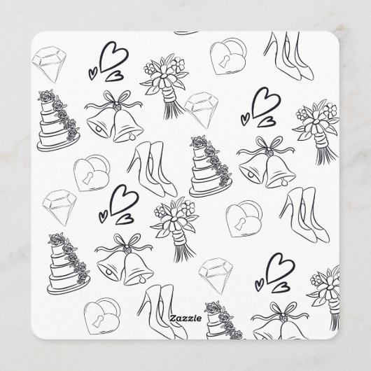 Whimiscal Cute Doodles Black White Frame Wedding 招待状 (裏面)