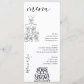 Whimiscal Doodle Black White Wine Wedding Menu  メニュー (正面)