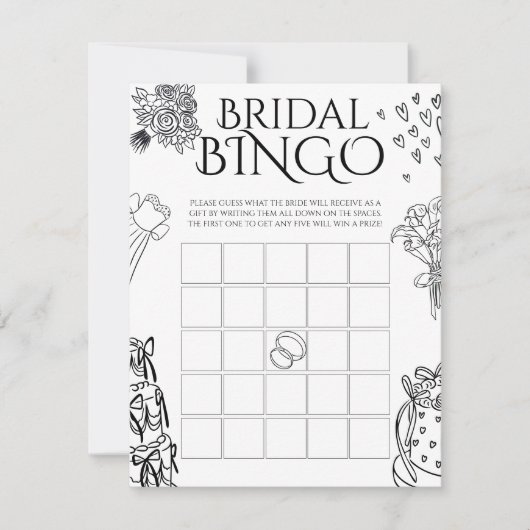 Whimiscal Doodle Wedding Bridal Shower Bingo Game ノートカード (正面)