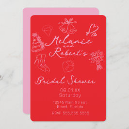 Whimiscal Doodles Bright Pink Bridal Shower  セーブザデート