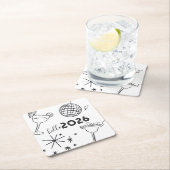 Whimiscal Doodles Hello 2026 New Years Gold スクエアペーパーコースター (インサイチュ)