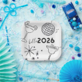 Whimiscal Doodles Hello 2026 New Years Gold ペーパープレート (パーティー)