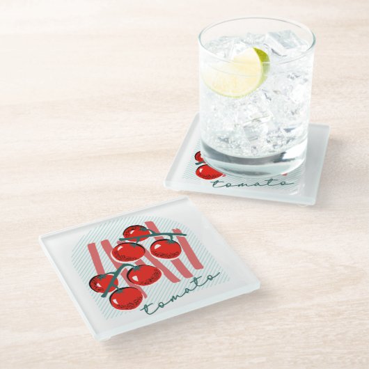 Whimiscal Italy Tomatoes Pattern ガラスコースター (アングル)