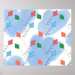 Whimiscal Kites Multicolored Sky Pattern ポスター
