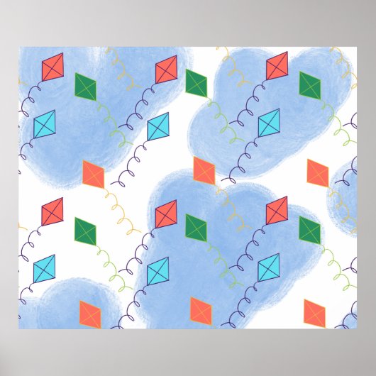 Whimiscal Kites Multicolored Sky Pattern ポスター (正面)