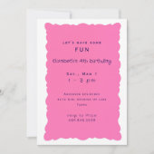 Whimiscal Purple and Pink 4th Birthday Party II 招待状 (正面)