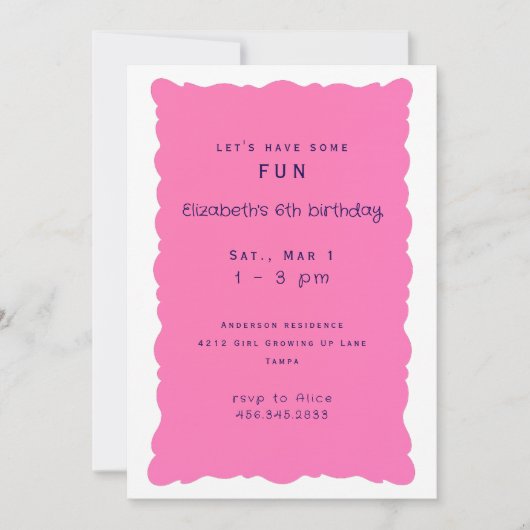 Whimiscal Purple and Pink 6th Birthday Party 招待状 (正面)