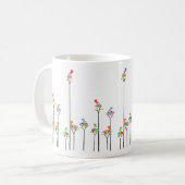Whimscalのさえずりの鳥及びカラフルで点々のあるな木のマグ コーヒーマグカップ (正面左)