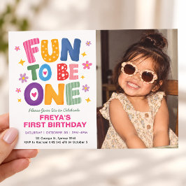 Whimscal ファン・トゥ・ビー・ワン 女の子 初めての誕生日 写真 招待状