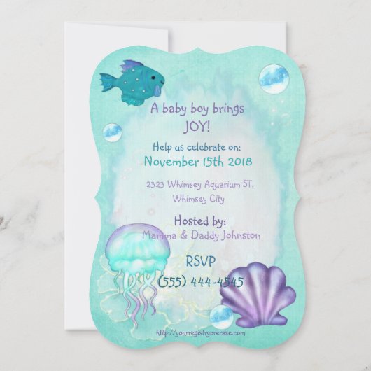 Whimsey水族館2その男の赤ちゃんガールシャワー 招待状 (裏面)
