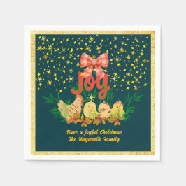  whimsicalなひよこ親子がデザインされたクリスマス ペーパーナプキン スタンダードカクテルナプキン