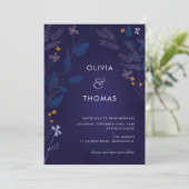  whimsicalなインディゴハニーのイラストーション フラワーのウェディング 招待状 (スタンド正面)