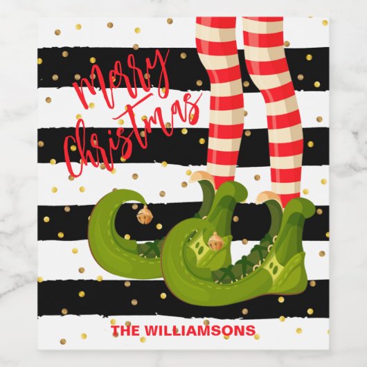 whimsicalなエルフの足のクリスマス ワインラベル (シングルラベル)