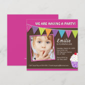  whimsicalなカップケーキの誕生日パーティー招待状 招待状 (正面/裏面)