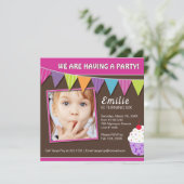  whimsicalなカップケーキの誕生日パーティー招待状 招待状 (スタンド正面)