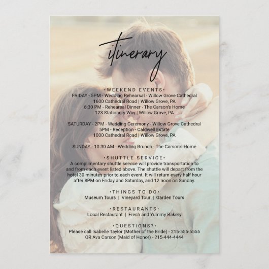  whimsicalなカリグラフィー写真ウェディングウェルカムレター プログラム (裏面)