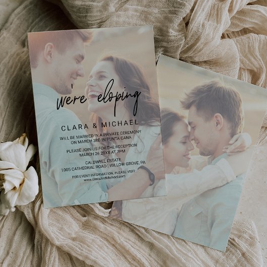 whimsicalなカリグラフィー | フェード写真の秘密の結婚式 招待状