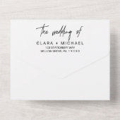  whimsicalなカリグラフィー | フェード写真 結婚式の オールインワン招待状 (裏面)