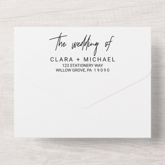 whimsicalなカリグラフィー | フェード写真 結婚式の オールインワン招待状 (裏面)