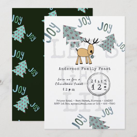 whimsicalなクリスマスパーティー Let's Get LIT ラスティック 招待状 (正面/裏面)