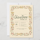  whimsicalなクリスマスリース＆リボンパーティ招待状 招待状 (正面)