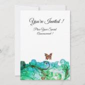 whimsicalなグリーンの花が咲き誇るハートのフラワーモノグラム 招待状 (裏面)