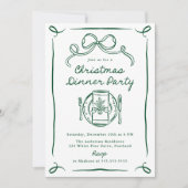  whimsicalなグリーンボーのクリスマスディナーパーティー 招待状 (正面)