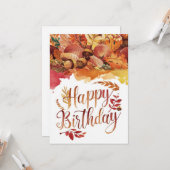  whimsicalなコジーな森の秋の誕生日 カード (正面/裏面インサイチュ)