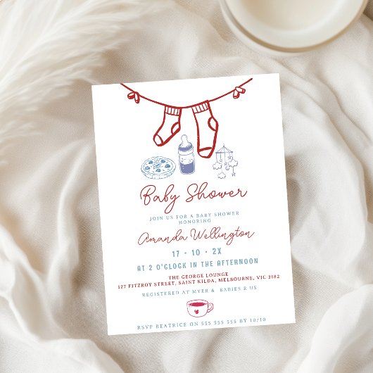  whimsicalなコーヒー手描きベビーシャワー 招待状