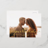 whimsicalなスクリプト写真 ウェディング セーブ・ザ・デート 箔招待状ポストカード (正面/裏面)