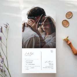  whimsicalなスクリプト カジュアル フォト シール および 送信 オールインワン オールインワン招待状