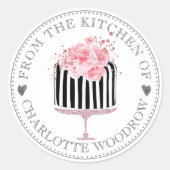  whimsicalなストライプの水彩画風の焼き菓子ラベル デザート ラウンドシール (正面)